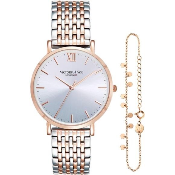 Silver and Rose Gold Womens Watch for Large Wrist, Two Tone main image 8